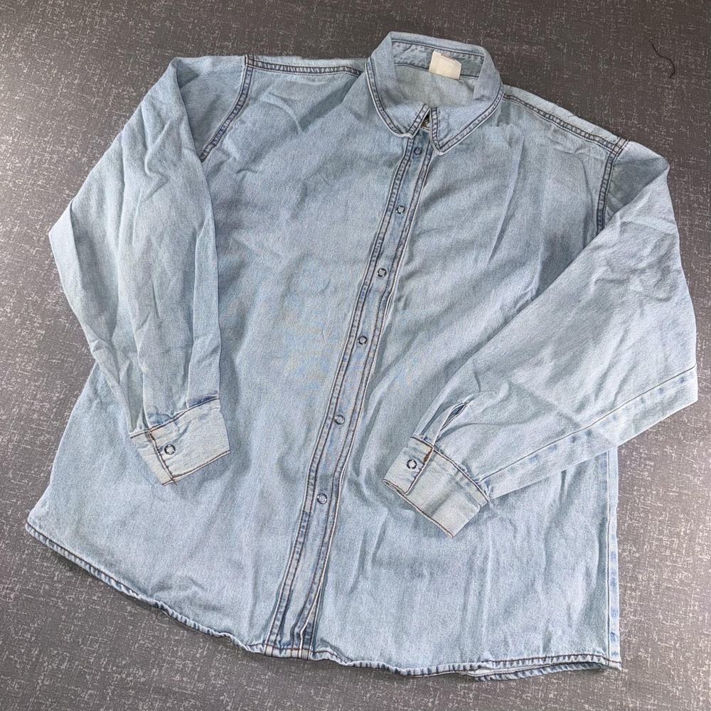 Streets Ahead Shirt‎ Mens Large Blue Denim Snap Button Long Sleeve Casual